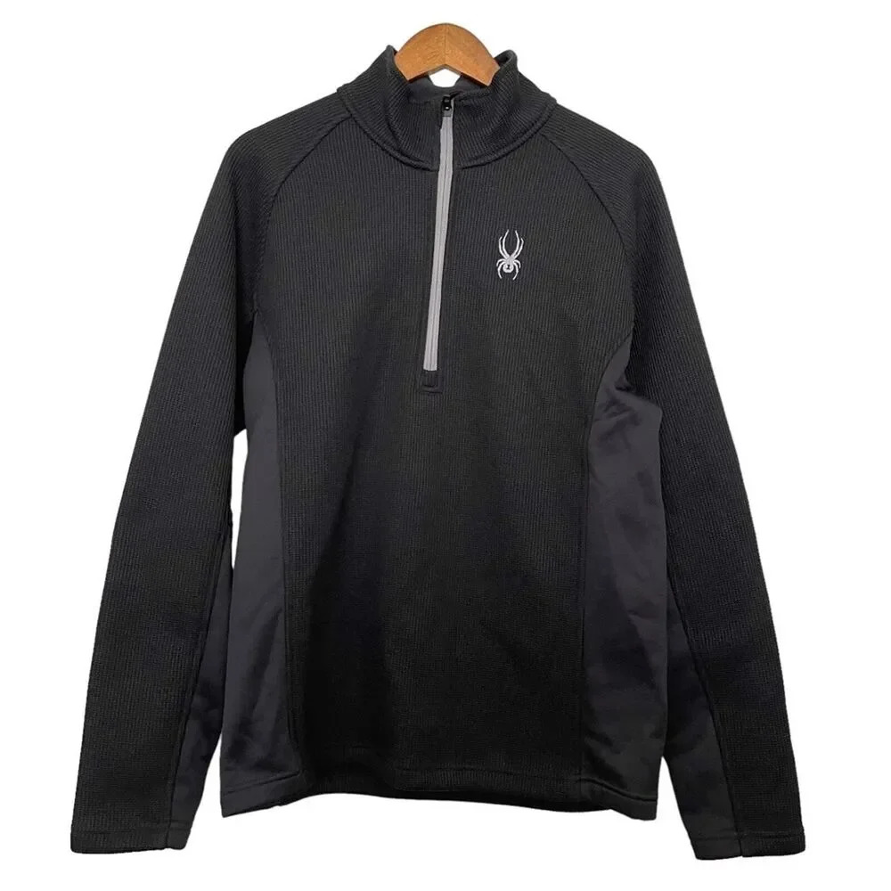 Spyder Mens Quarted Zip Outbound Fleece Jacket Black Mock‎ Neck Casual Classic